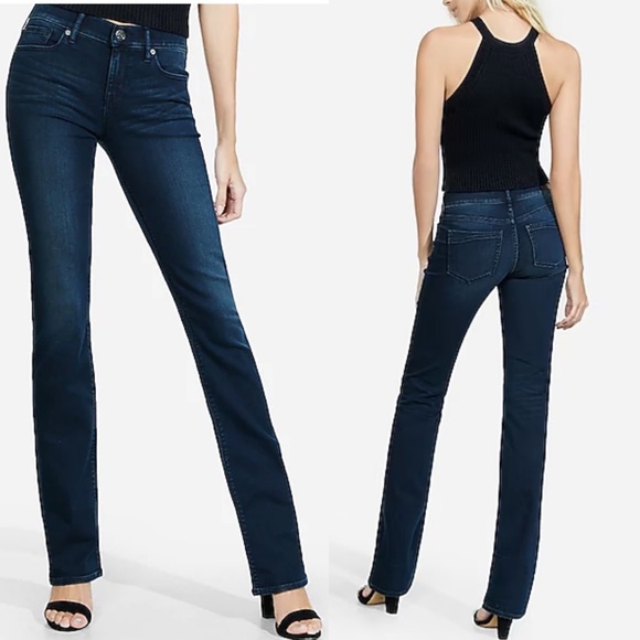 Express Denim - Express Dark Wash Mid Rise Barely Boot Bootcut Jeans Size 8